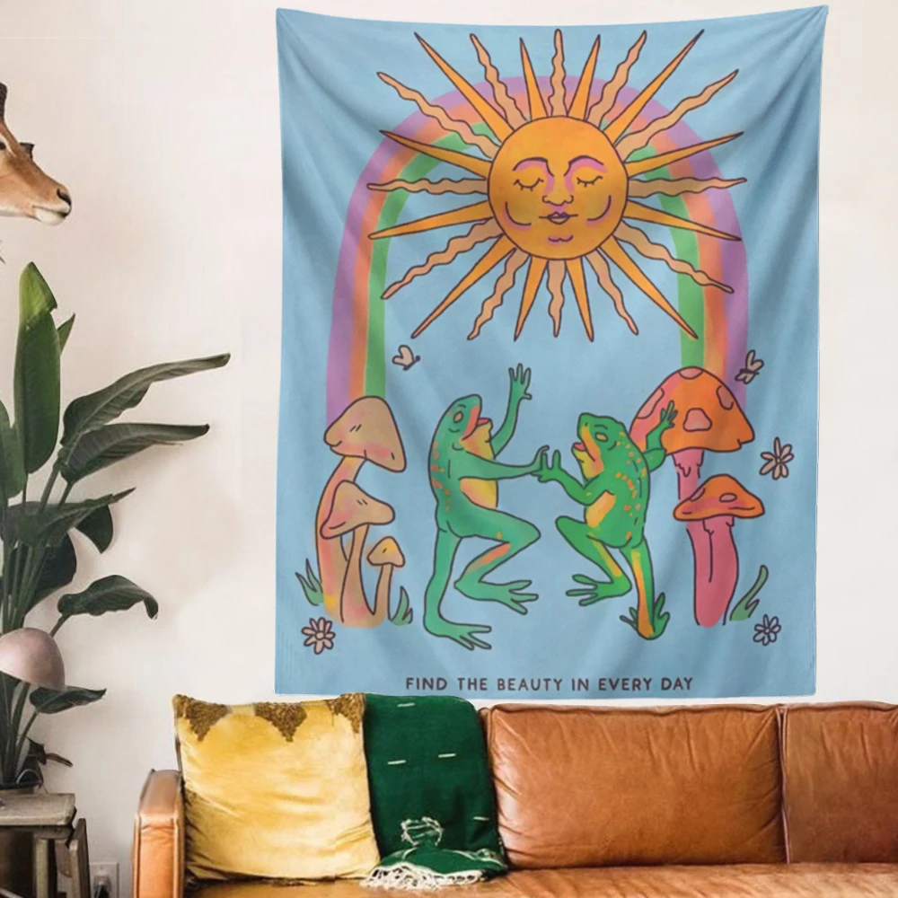 Гобелен настенный в стиле ретро гобелен с изображением солнца радуги лягушки