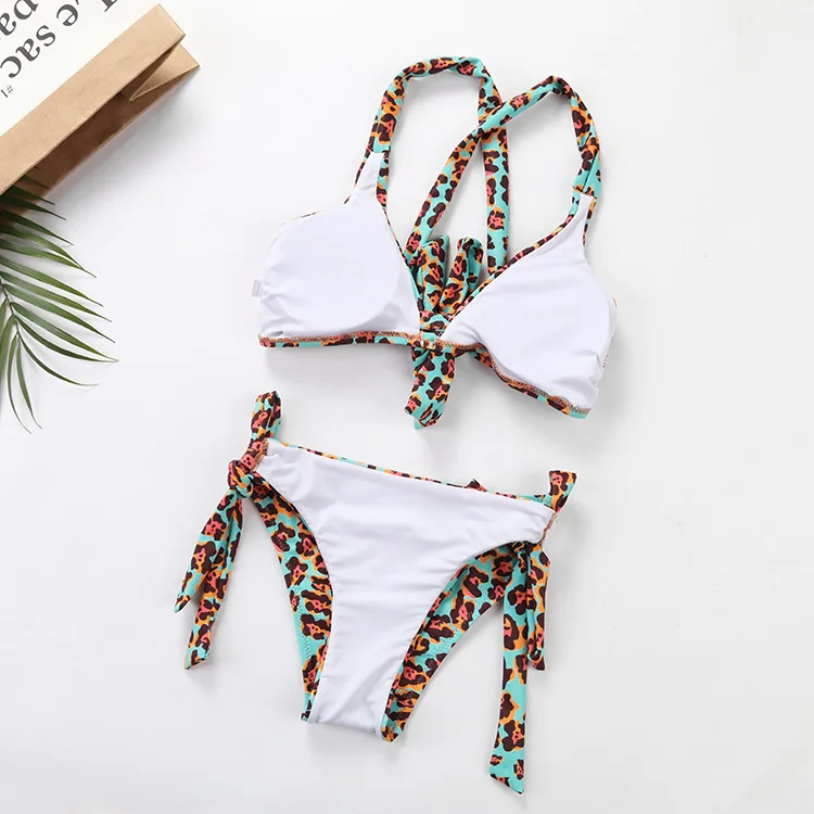 Женский леопардовый комплект бикини сексуальное для девочек Купальник бандо на