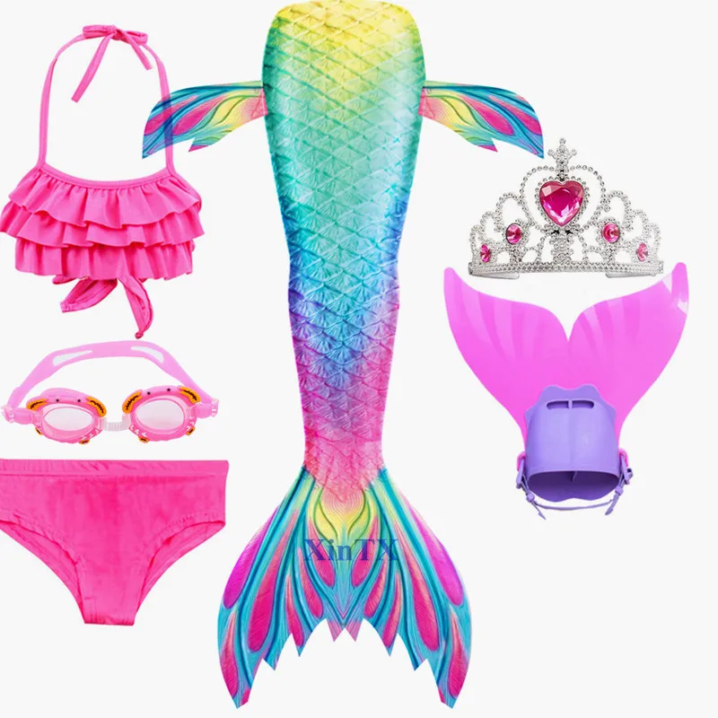 Купальный костюм бикини с хвостом русалки для девочек 6 шт. платье С флиппером