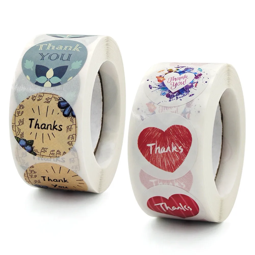 

1 дюйм, 500 шт./рулон, яркие наклейки с надписью «Thank You»