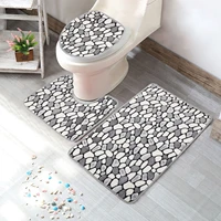 2 3Pcs Bathroom Mat Set Cobblestone Flannel Anti Slip Shower Room Floor Carpets Toliet Side Rug Toilets Lid Cover Home D  cor