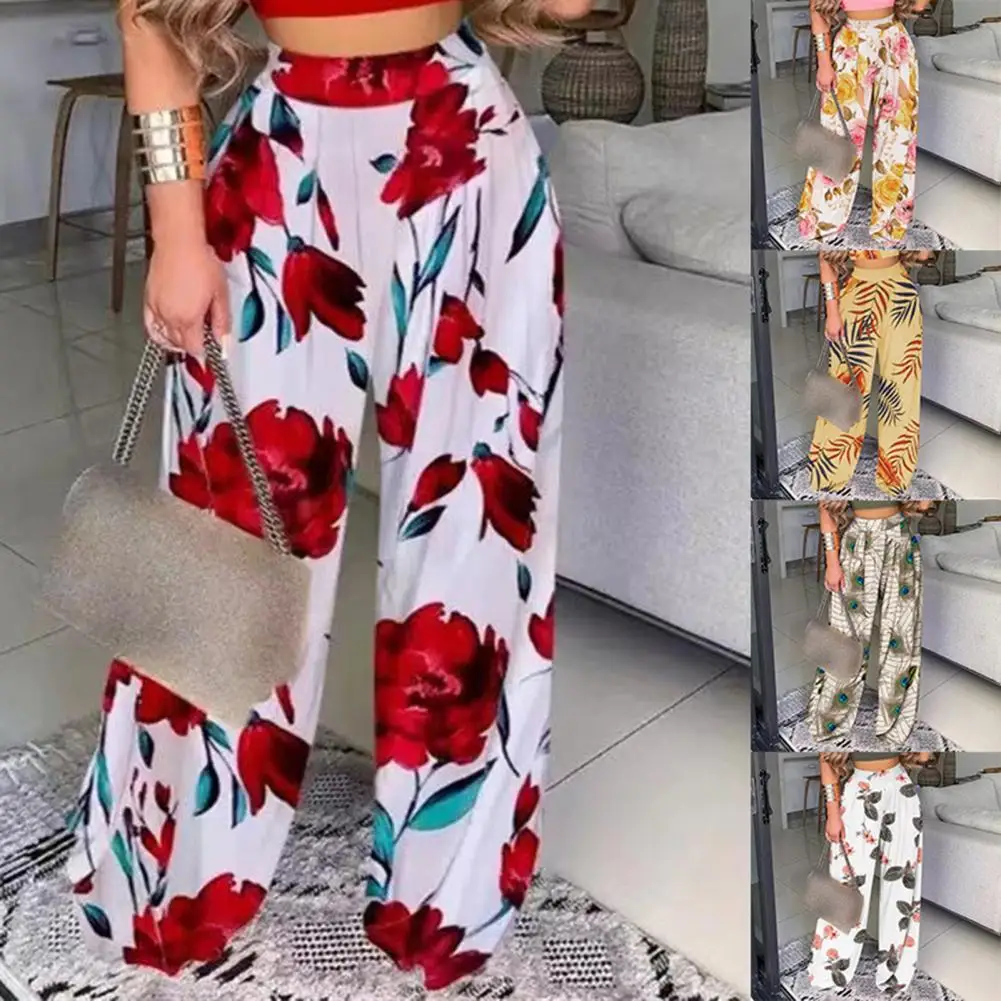 

Trousers Stylish Peacock Feather Print Wide Leg Pants Pants Women Pants Leaf Print for Party