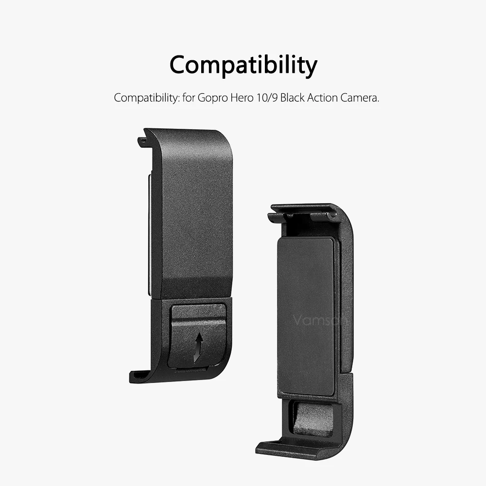 Боковая крышка аккумулятора Vamson с силиконовым чехлом для GoPro Hero 10 9 черная Съемная