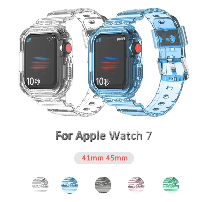 

Новинка Bnad для Apple Watch серии 7 прозрачный чехол + ремешок для iwatch 41 мм 45 мм силиконовый ремешок для замены apple watch