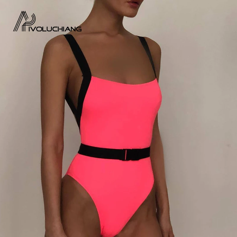 2020 купальник флуоресцентный цельный бикини без рукавов с открытой спиной
