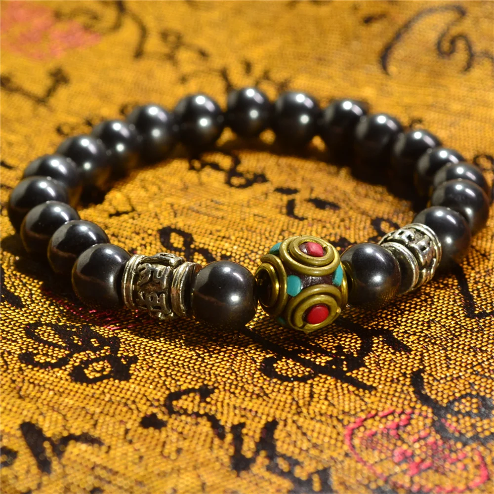 

Handmade Tibetan Buddhist Nepal Copper Bead Lucky Amulet Hematite Magnetic Bracelet & Bangles For Women Men Mala Charm Bracelets