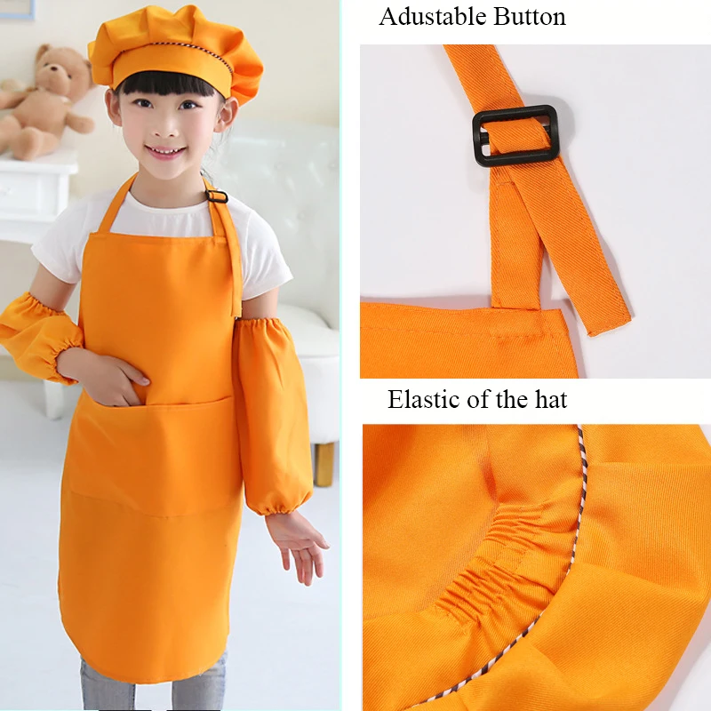 

Child Apron Kids Sleeve Hat Pocket Kindergarten Kitchen Baking Painting Cooking Drink food Enfant Tablier Delantal Logo Print