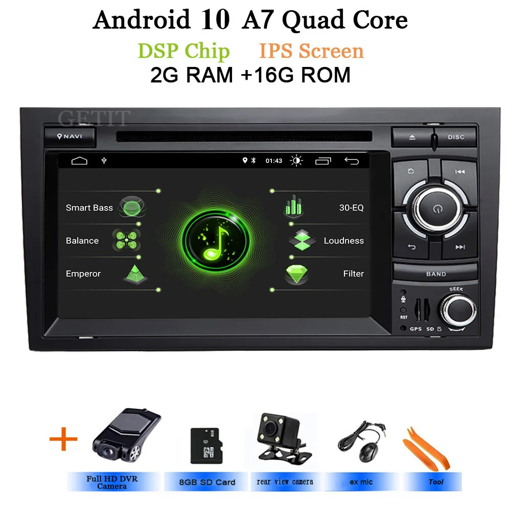 64 Гб DSP Android 10 автомобильный стерео DVD мультимедийный плеер для Audi A4 S4 RS4 2002-2007 с WiFi BT gps навигация Радио ips экран - Цвет: DSP-IPS 2G-Rear-DVR
