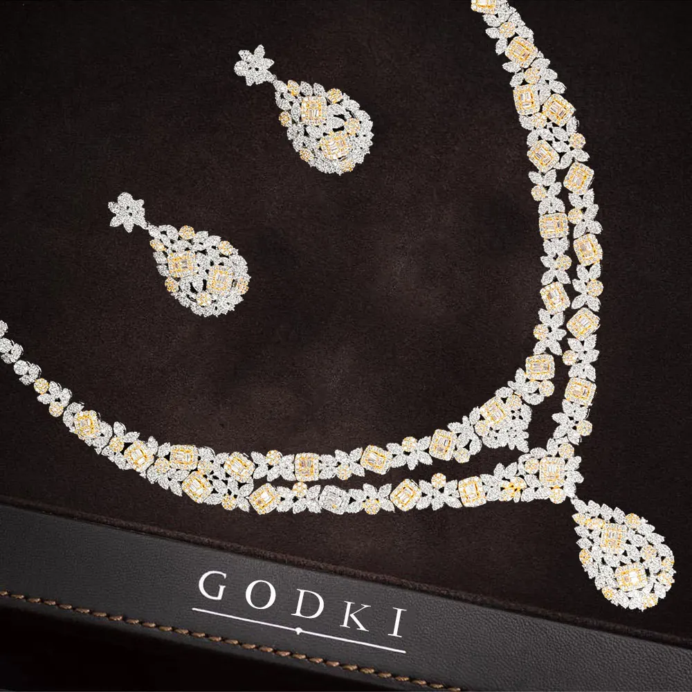 GODKI, 2 шт., модные подвески, ожерелье, серьги, ювелирные наборы для женщин, Дубай, свадебные с кубическим цирконом, роскошные массивные ювелирные наборы