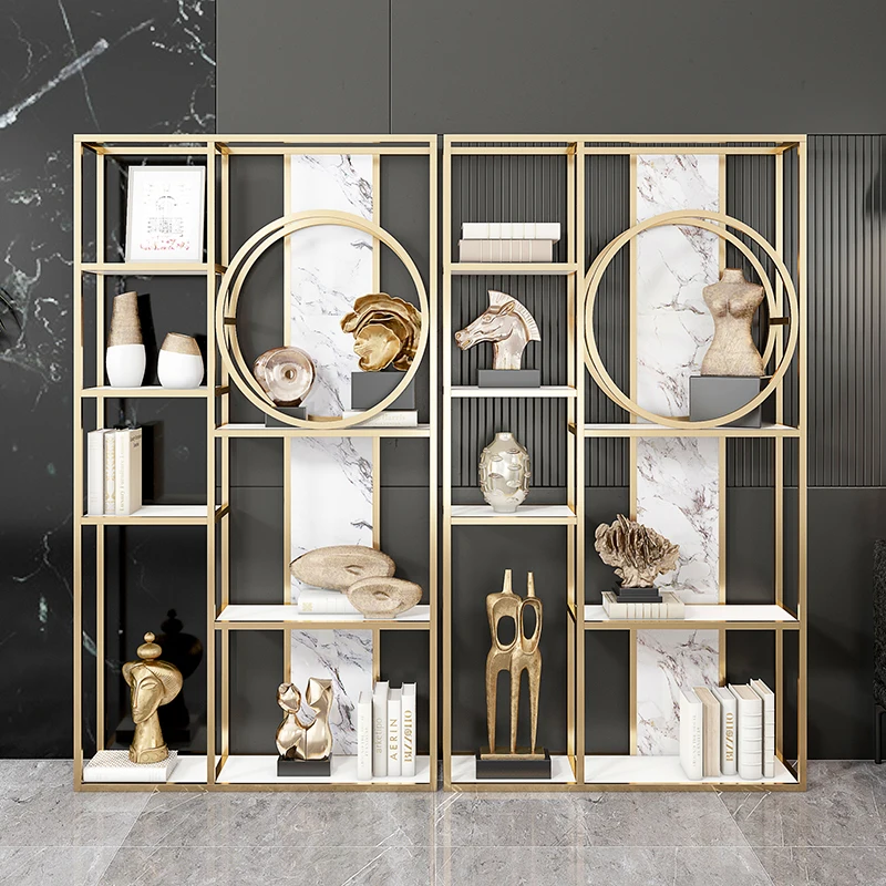 

Light luxury style bookshelf marble partition bogu shelf modern bookcase floor living room metal rack