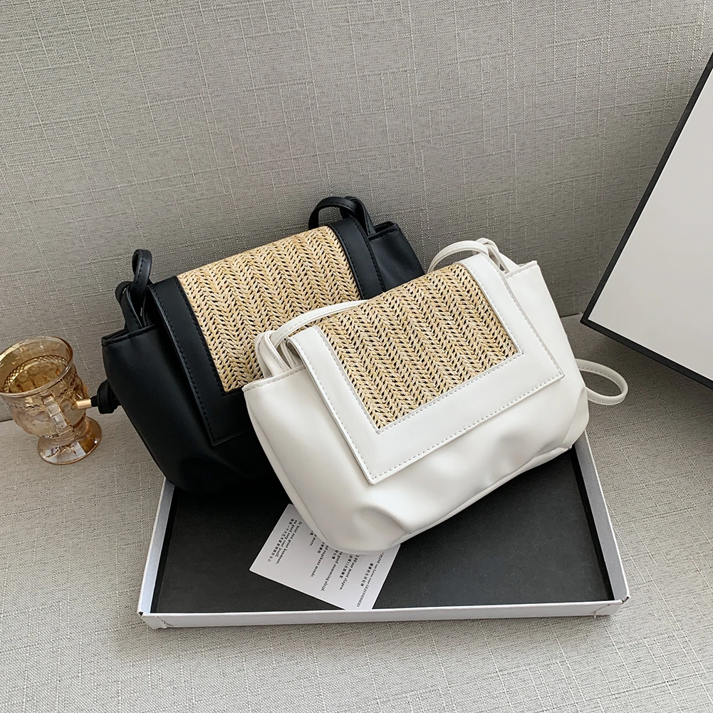 

New Fashion PU Leather Woven Patchwork Crossbody Shoulder Bags For Women Casual Hit Color Ladies Simple Small Messenger Handbags