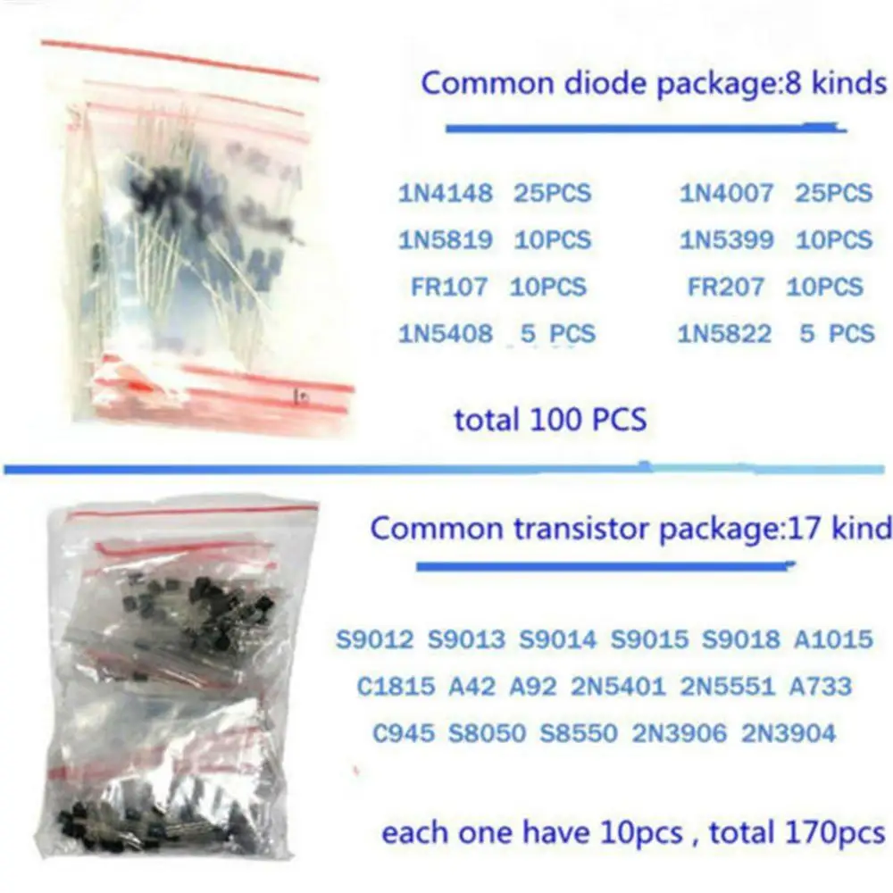 1390 Piece Electronic Component Led Diode Capacitor Resistance Kit Diodes Transistor Electrolytic Capacitors Resistors | Автомобили и