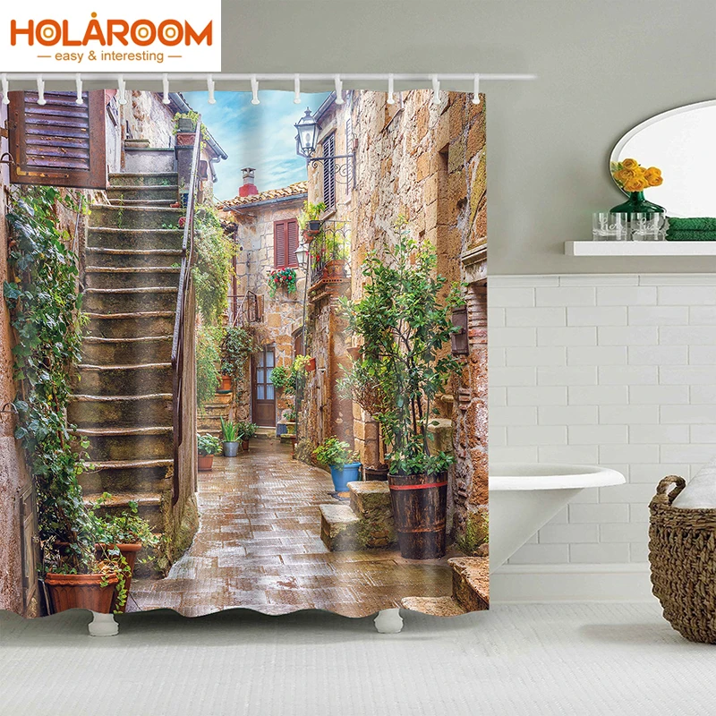 

3D Printed Shower Curtain Polyester Cloth Fabric Bath Curtain Country Style Washable Bath Gift Shower Curtains With 12 Hooks