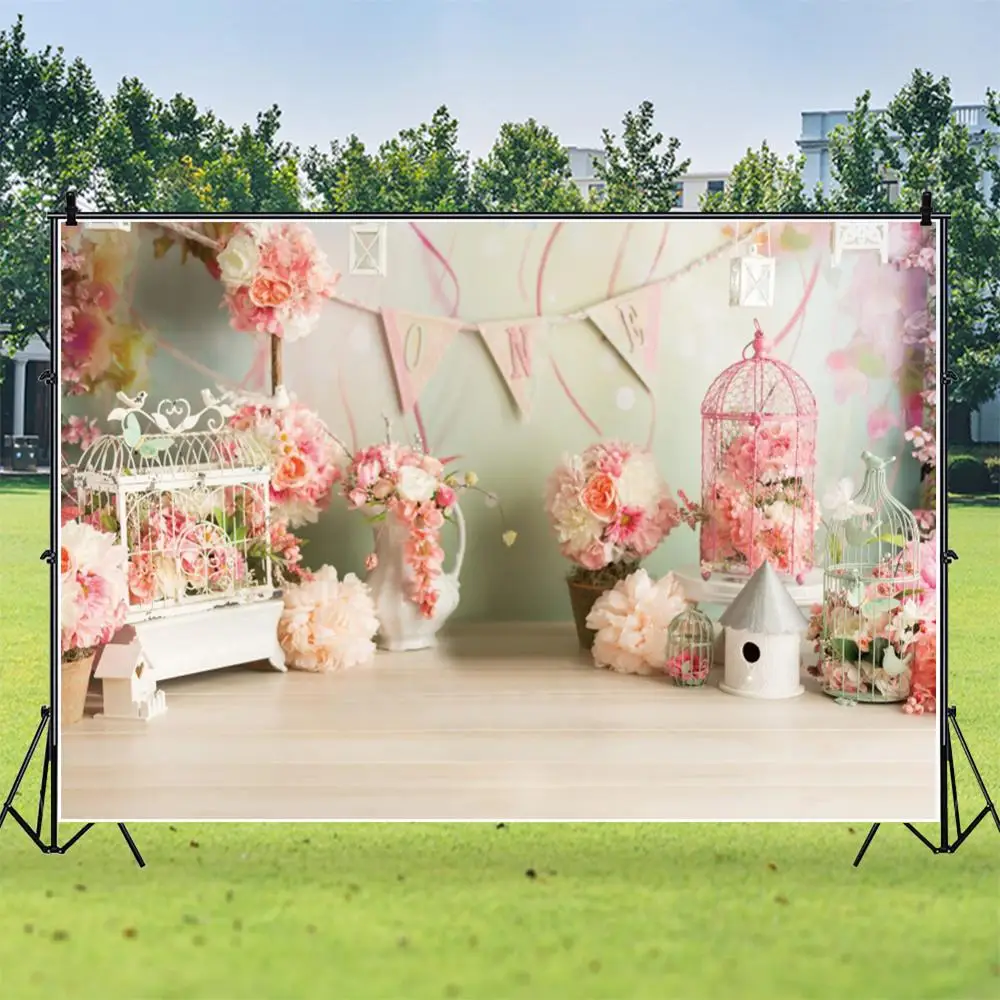 Виниловый фон для фотосъемки Yeele с изображением розовых цветов интерьера детской