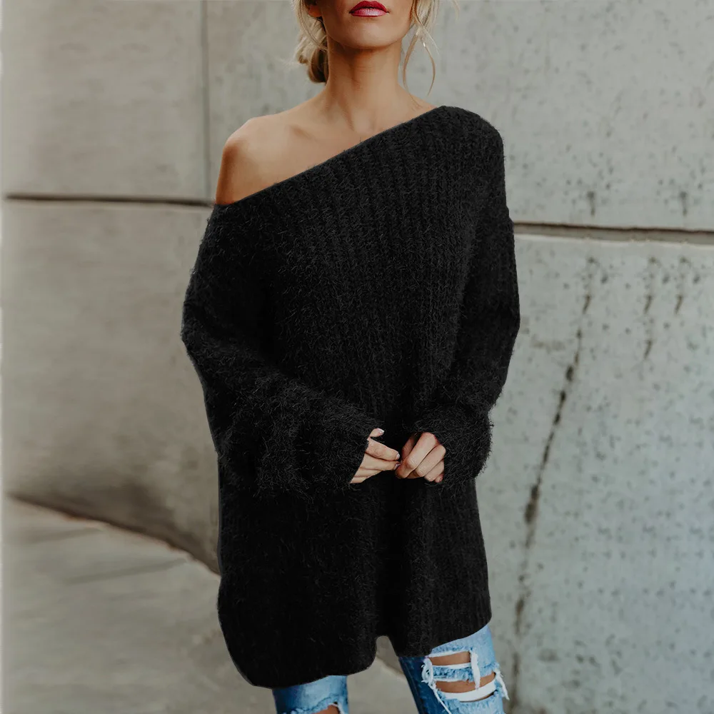 

Autumn Winter New Top Women's Sweater Fashion Casual Long Sleeve Off Shoulder Solid Loose Pullover Plus Size 5xl Tops Pull Femme