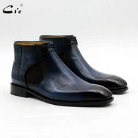cie blake chelsea with shoelace blue hand painted leather sole boot full grain calf leather handmade breathable men shoes a211