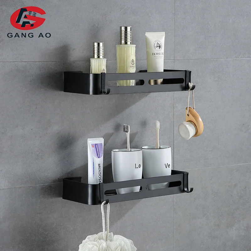 Полка для ванной черная с держателем полотенец пространственные Угловые