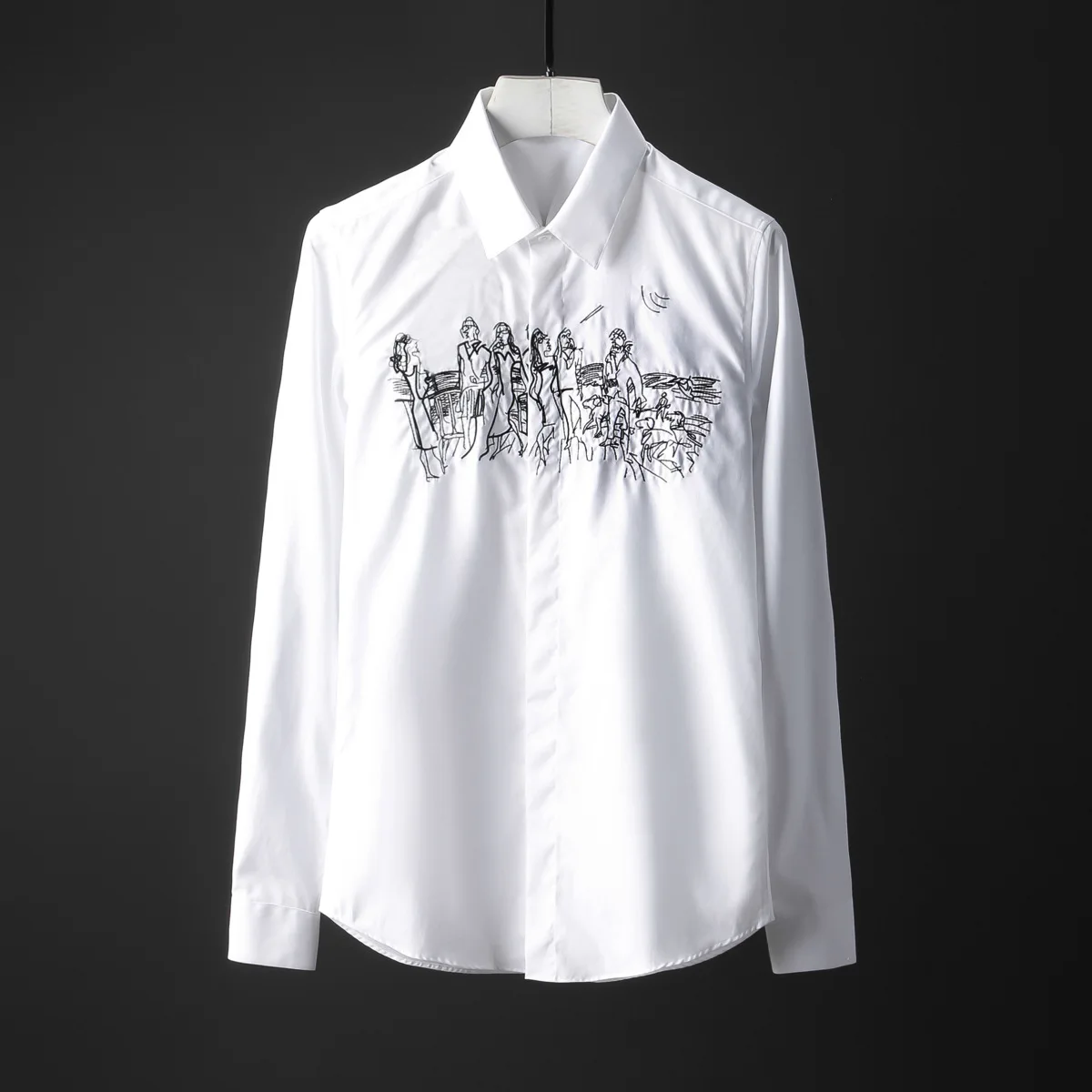 Minglu Роскошная грудь с вышивкой Мужская рубашка в полоску Модные Новые однотонные