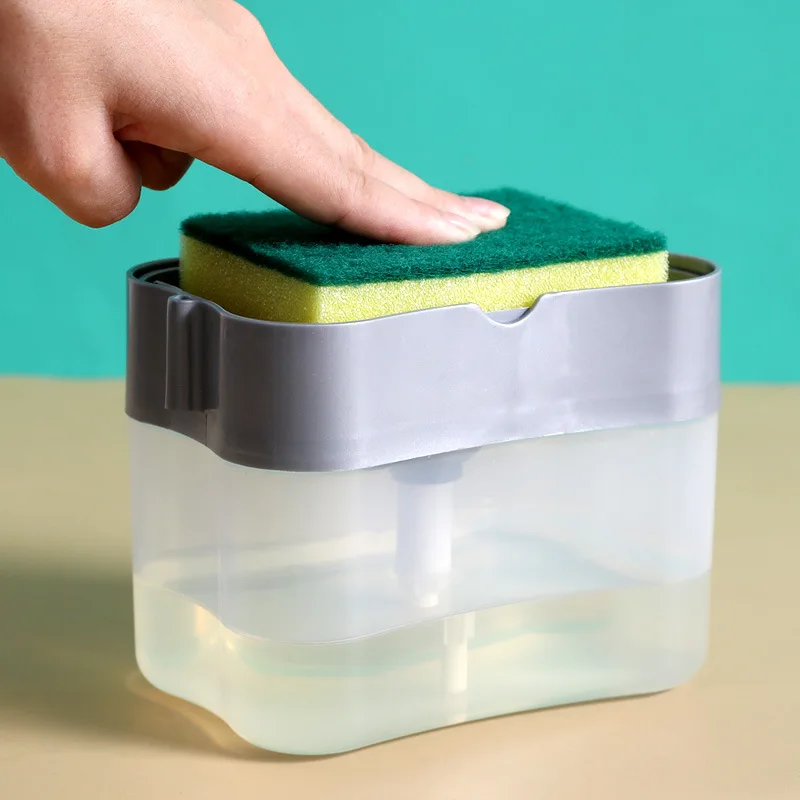 

Soap Pump Dispenser with Sponge Holder Cleaning Liquid Container Manual Press Organizer Kitchen Cleaner Tool
