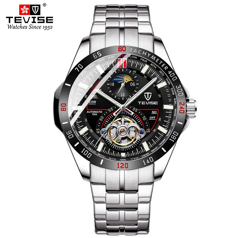 Tevise бренд Роскошный механический автоматический часы Tourbillon модные мужские часы из нержавеющей стали для мужчин Relogio Masculino подарки
