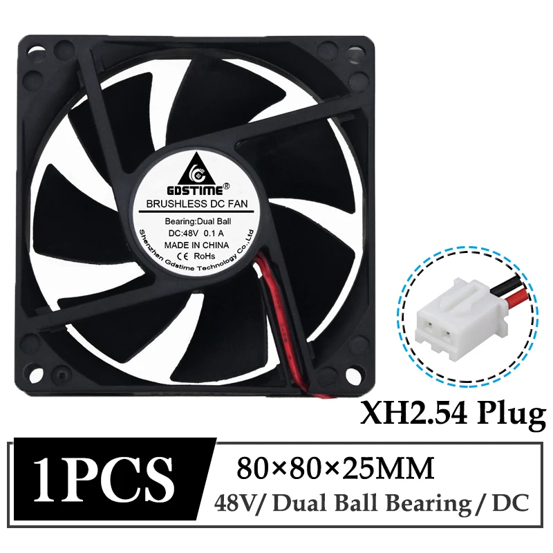1 шт. Gdstime DC 48 в 80 мм x 25 двойной шариковый кулер чехол для компьютера Бесщеточный