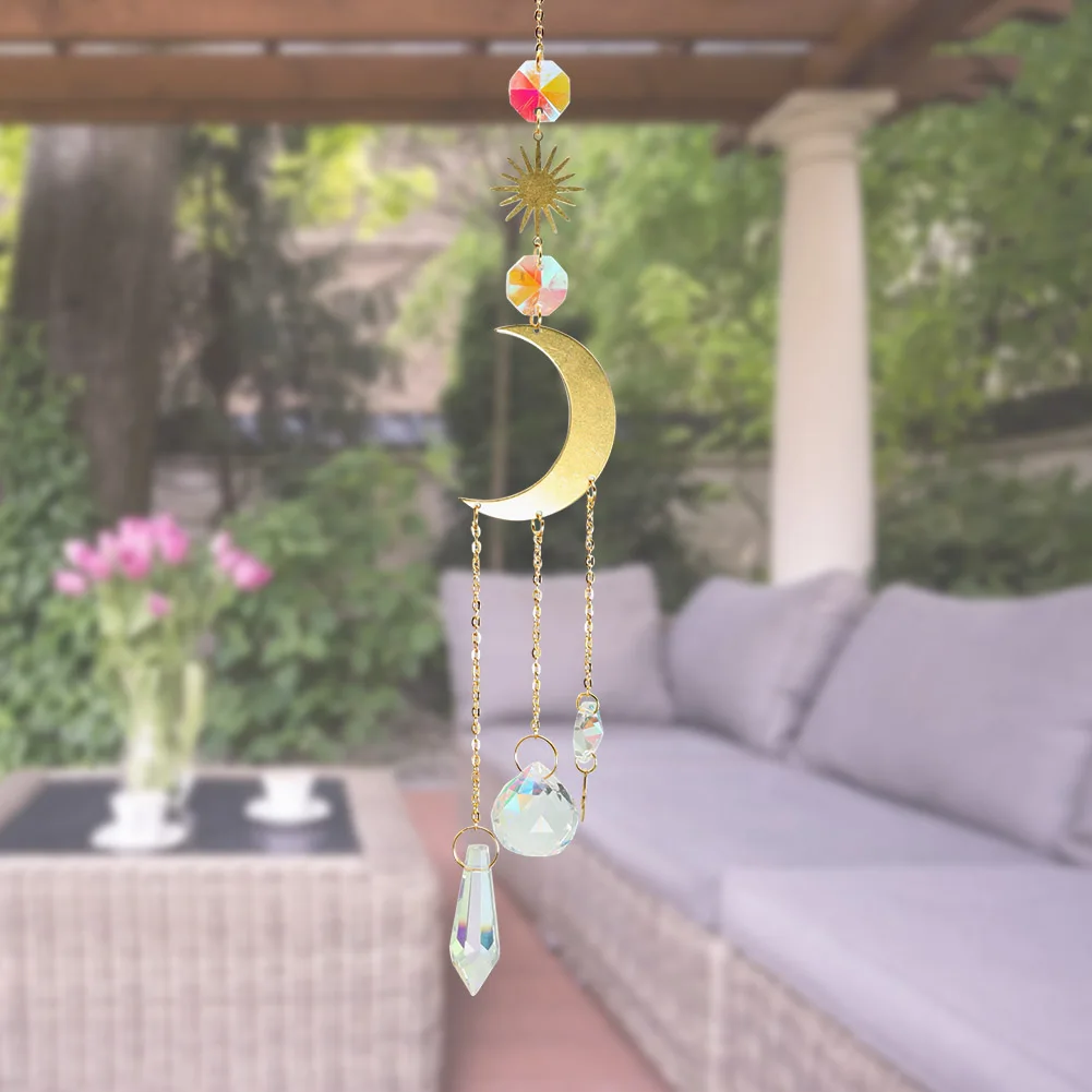 

Crystal Windchimes Star Moon Pendant Handmade Sun Light Catcher Garden Window Wedding Curtain Chandelier Home Decor Wind Chime