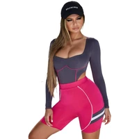 sexy slim and contrasting color jumpsuit yoga two piece fitness suit