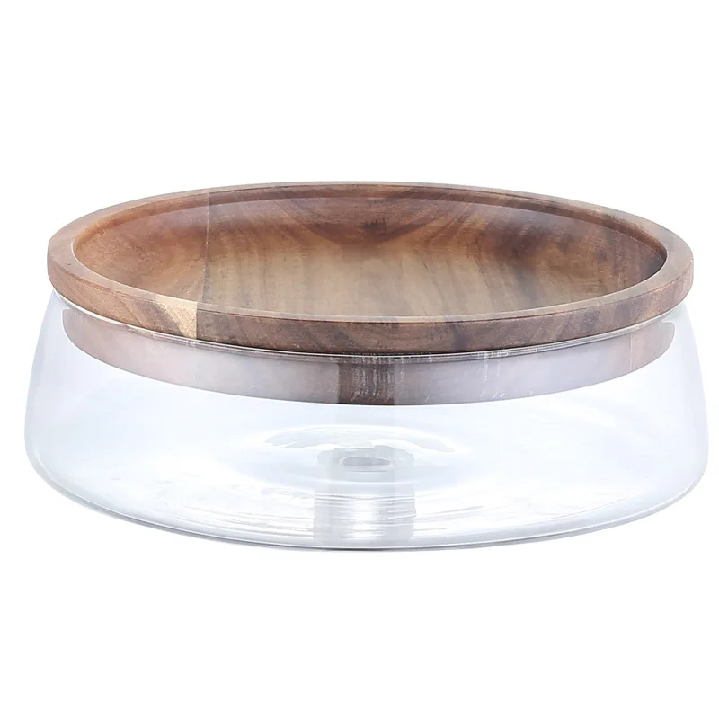 

Acacia Japanese nut fruit plate candy basin fruit plate modern living room tea table double glass household storage bottle