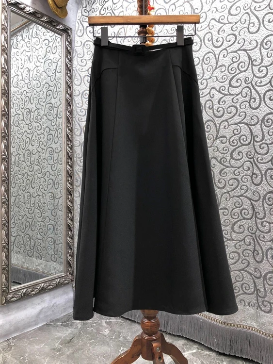 

2021 new women fashion solid color decoration A-line all-match long skirt 822