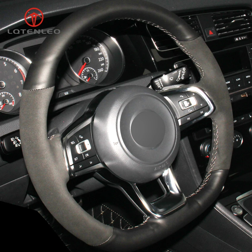 Черный замшевый чехол LQTENLEO для руля из натуральной кожи Volkswagen Golf 7 GTI R MK7 VW Polo Scirocco