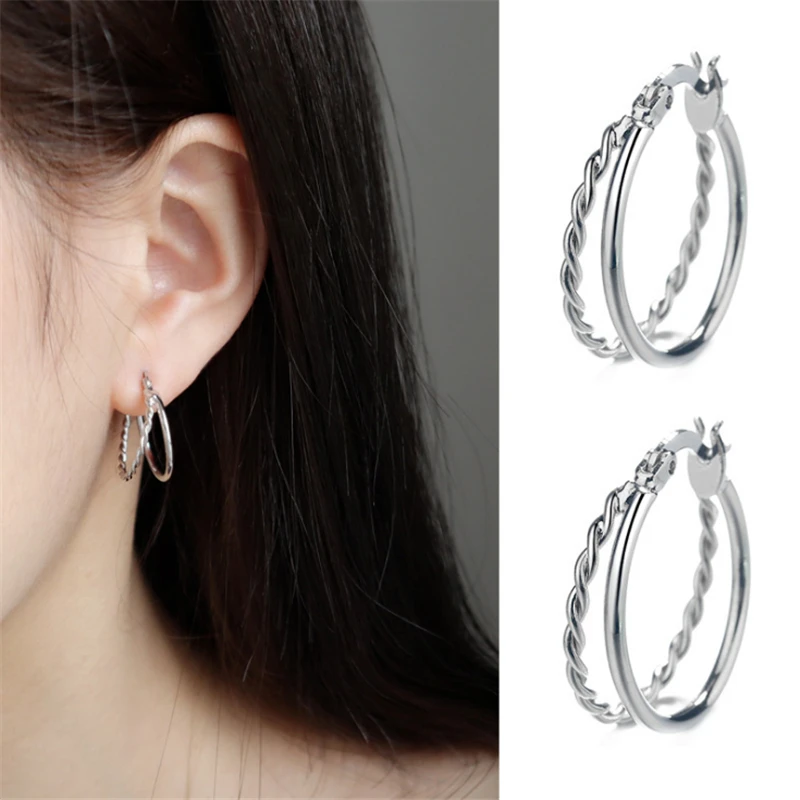 Женские простые классические серьги необычные украшения в виде двух колец