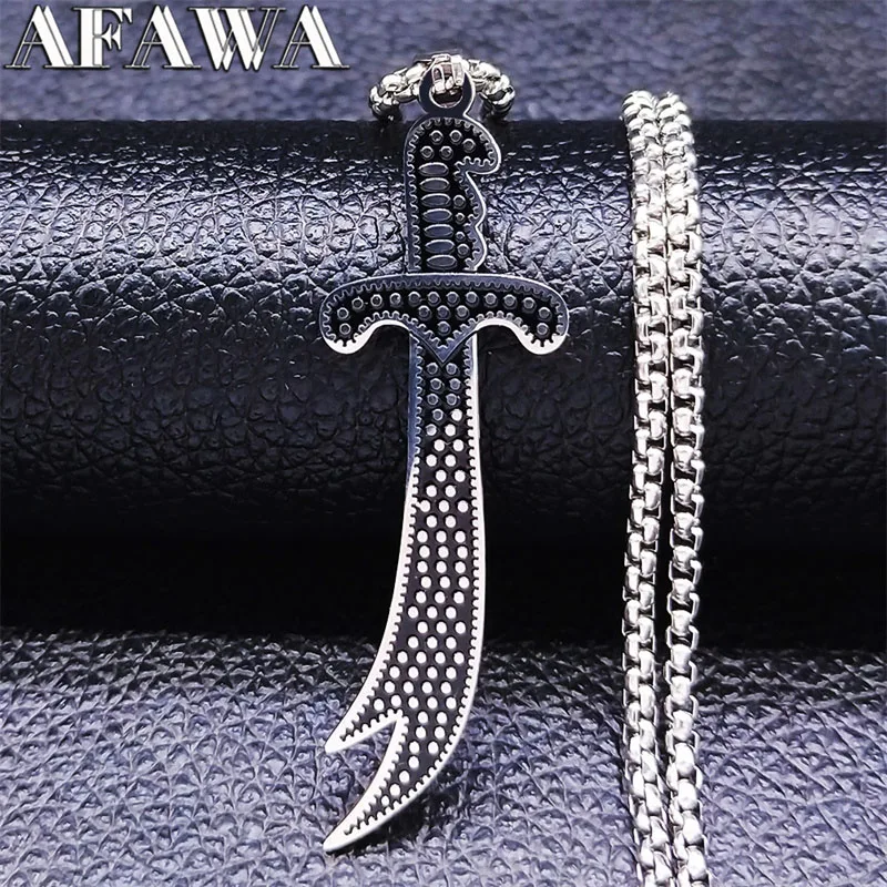 

Muslim Islam Knife Chain Necklace Jewelry Stainless Steel Imam Ali Sword Arabic Pendant Necklaces jewlery colliers N3689S02