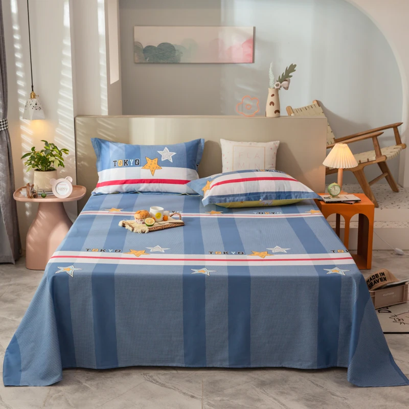 

Cotton Bed Sheets Cartoons Stripe Fitted Sheet Twin Full Queen King Size Bed Flat Sheet Bedspreads for Beds No Pillowcase