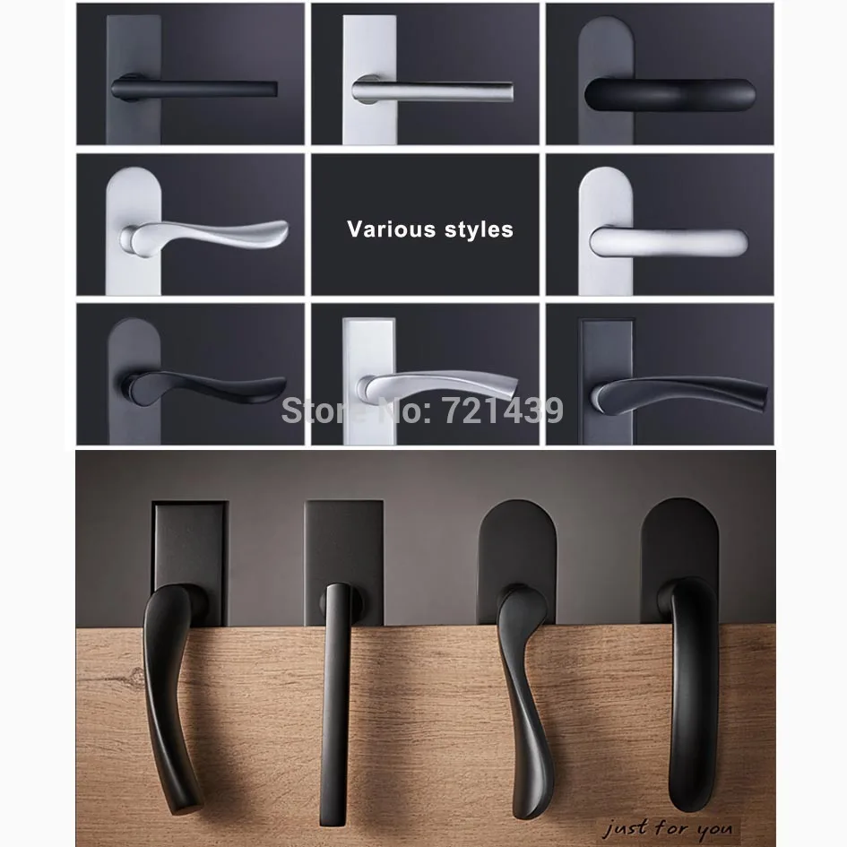 Черные однотонные алюминиевые дверные замки минималистичный замок для межкомнатной дверной ручки в