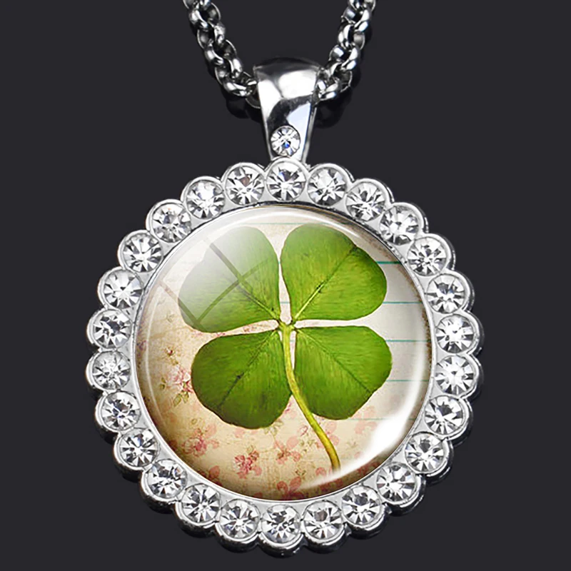 Счастливая бижутерия ко Дню Св Патрика подарок стеклянный кабошон кулон
