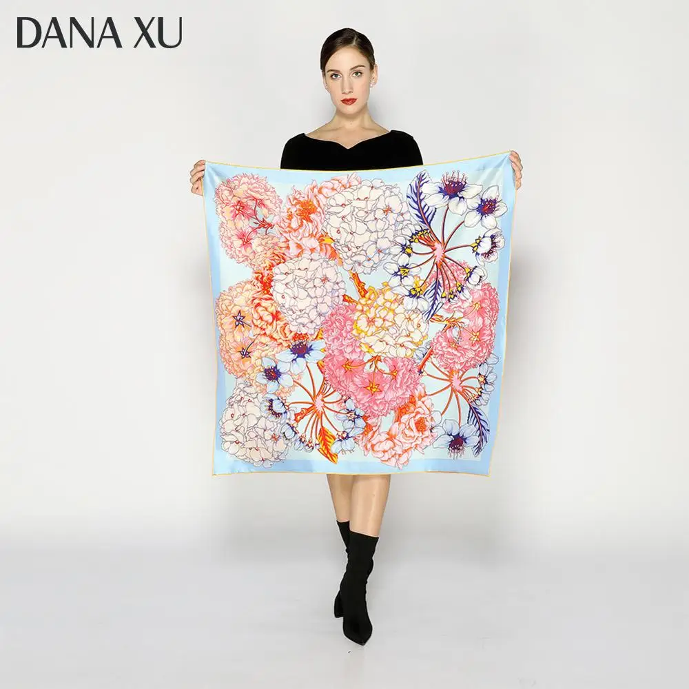 Шелковые шарфы для женщин с принтом сатиновые квадратной головой хиджаба дам