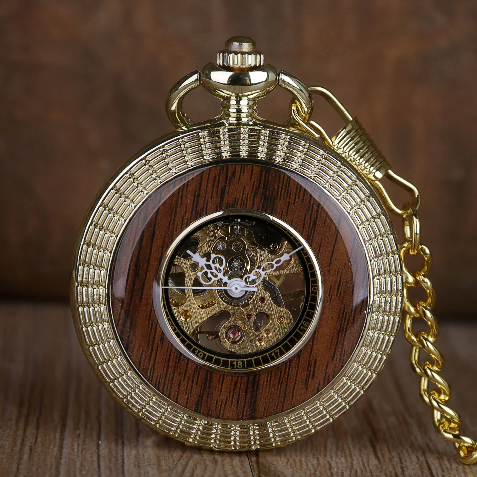 

Vintage Wood Circle Pocket Watch Carved Number Dial Mechanical Pocket Watch Men Unique Hollow Steampunk Mechanical Clock Watches