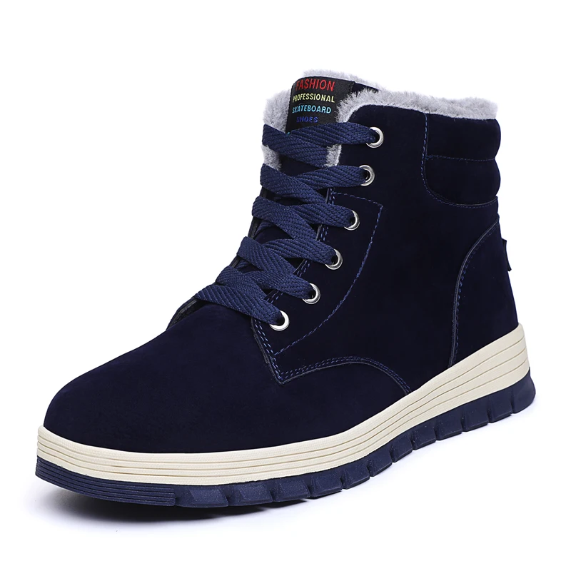 

Winter Boots Men Fashion Suede Leather Warm Fur Rubber Sole Lace Up Ankle Boots Walking Shoes Footwear Size 39-48 Zapatos Hombre