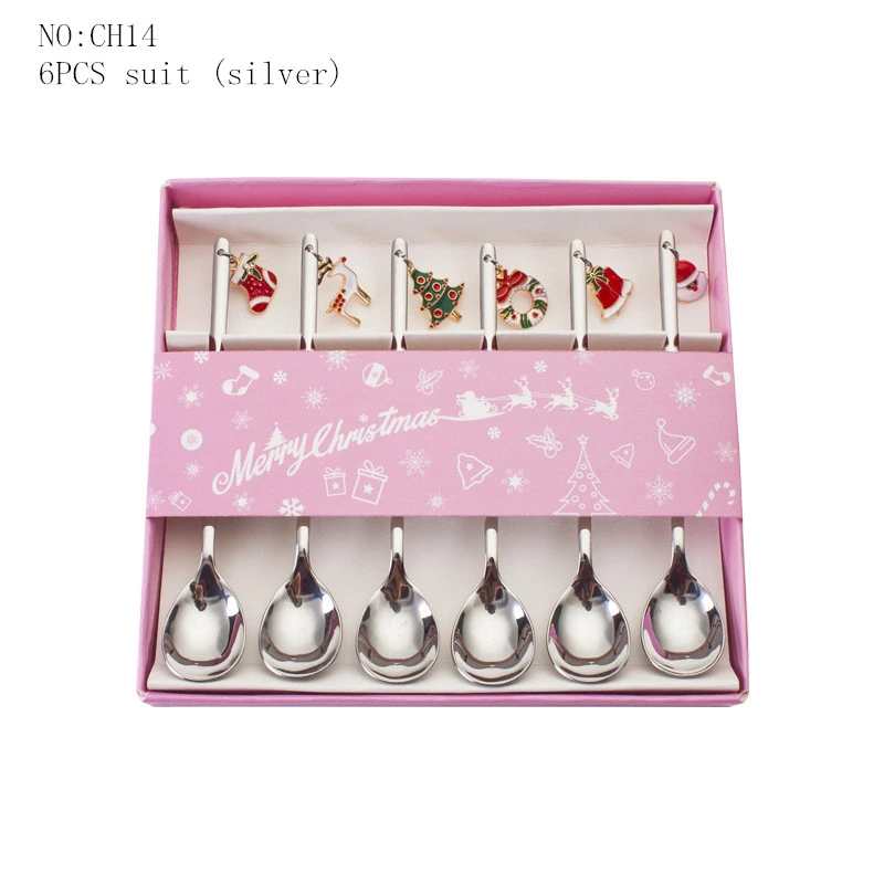 

Кофе ложки чайная посуда столовые ложки десерт деревянной ручкой посуда Рождество Мороженое Нержавеющая сталь 6 предмета; Одинаковый пижа...