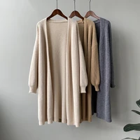 knitted cardigan coat women 2021 autumn winter korean fashion loose mid length sweater outwear long sleeve knitwear top