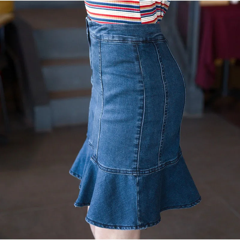 Plus Size Ruffles Flare Mini Pencil Denim Skirts 4Xl 5Xl Sexy Lady Stretch Skinny High Waist Bodycon Short | Женская одежда