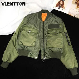 Женская куртка-бомбер на молнии, однотонная короткая бейсбольная куртка, Повседневная Свободная верхняя одежда, осень-зима 2020