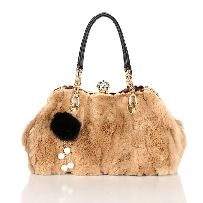 Winter Faux Fur Rabbit Hair Clutch Bag Korean clutch bag banquet fashion handbags Elegant women's wallet purse | Багаж и сумки
