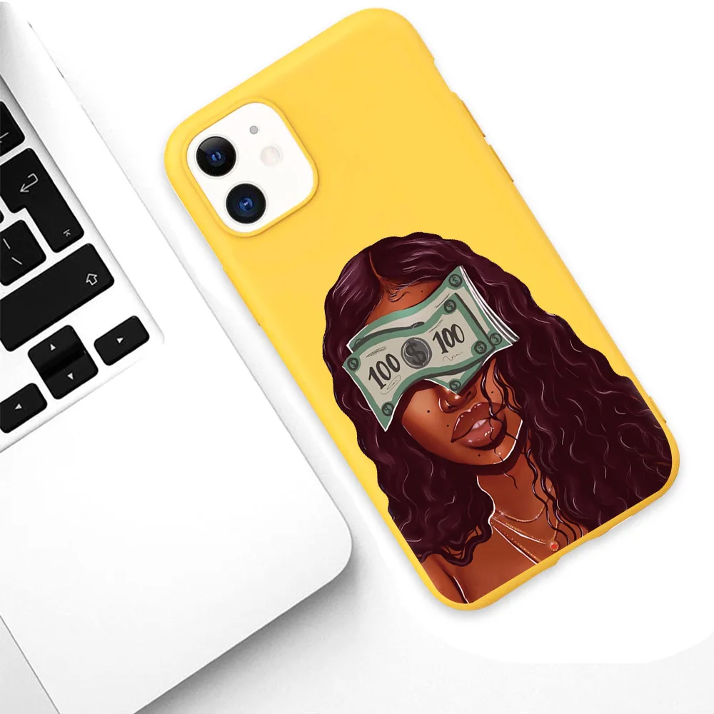 

PUNQZY Funny Money Stacks kash doll Black Girl Phone Case Huawei P40 P40 PRO Frosted Yellow series Anti-fall Protection TPU Case