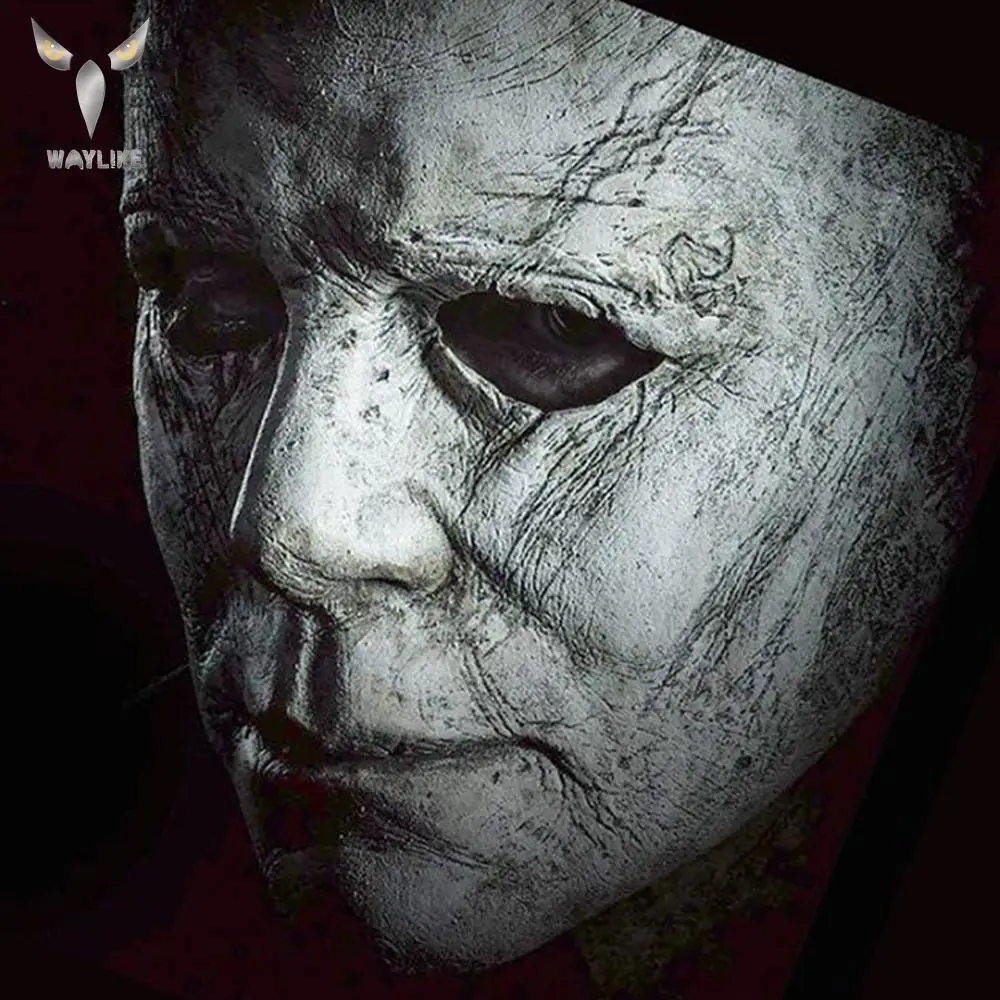 

WAYLIKE Halloween Michael Myers Mask Trick Or Treat Studio Halloween Party Mike Mel White Full Head Latex Mask