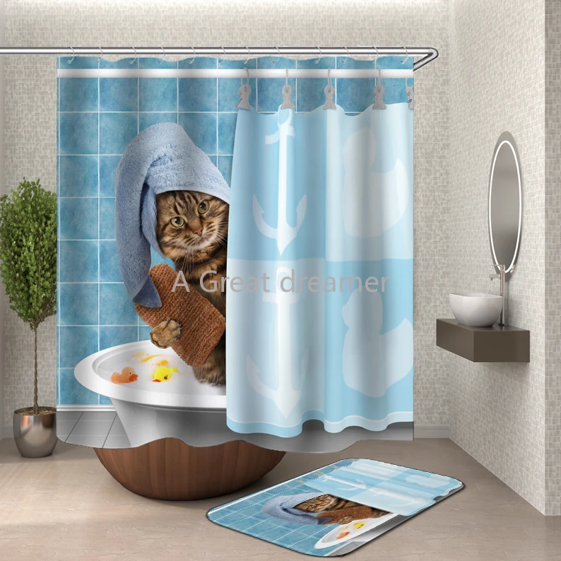 

Cartoon Dog Shower Curtain 3D Print Bathroom Waterproof Polyester Bath Curtain Octopus Washable Bath Decor Curtains With Hooks