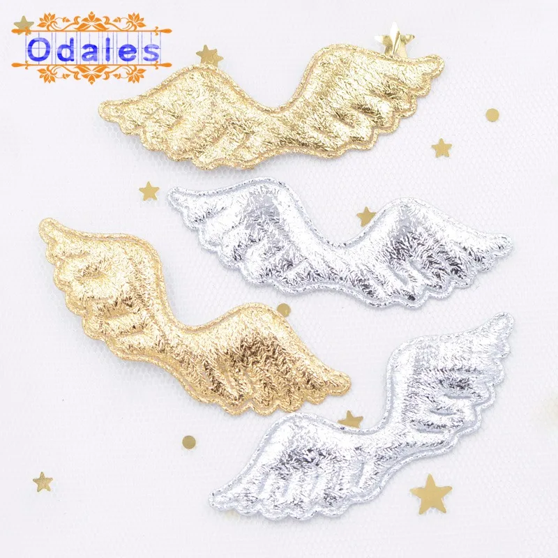 40Pcs/lot Gold Silver Cloth Padded Angel Wing Applique Single Side Glitter Fabric Patches DIY Crafts Hat Headwear Accessories - Color: Mixed