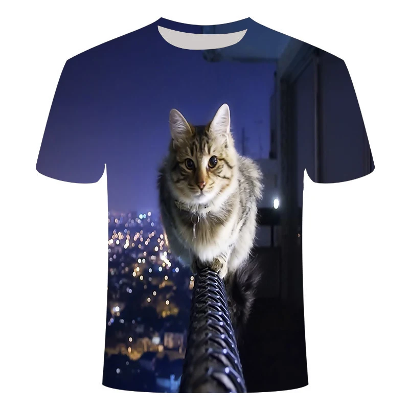 

Summer new style kitten fashion personality casual polyester fabric large size fashion men's T-sleeve