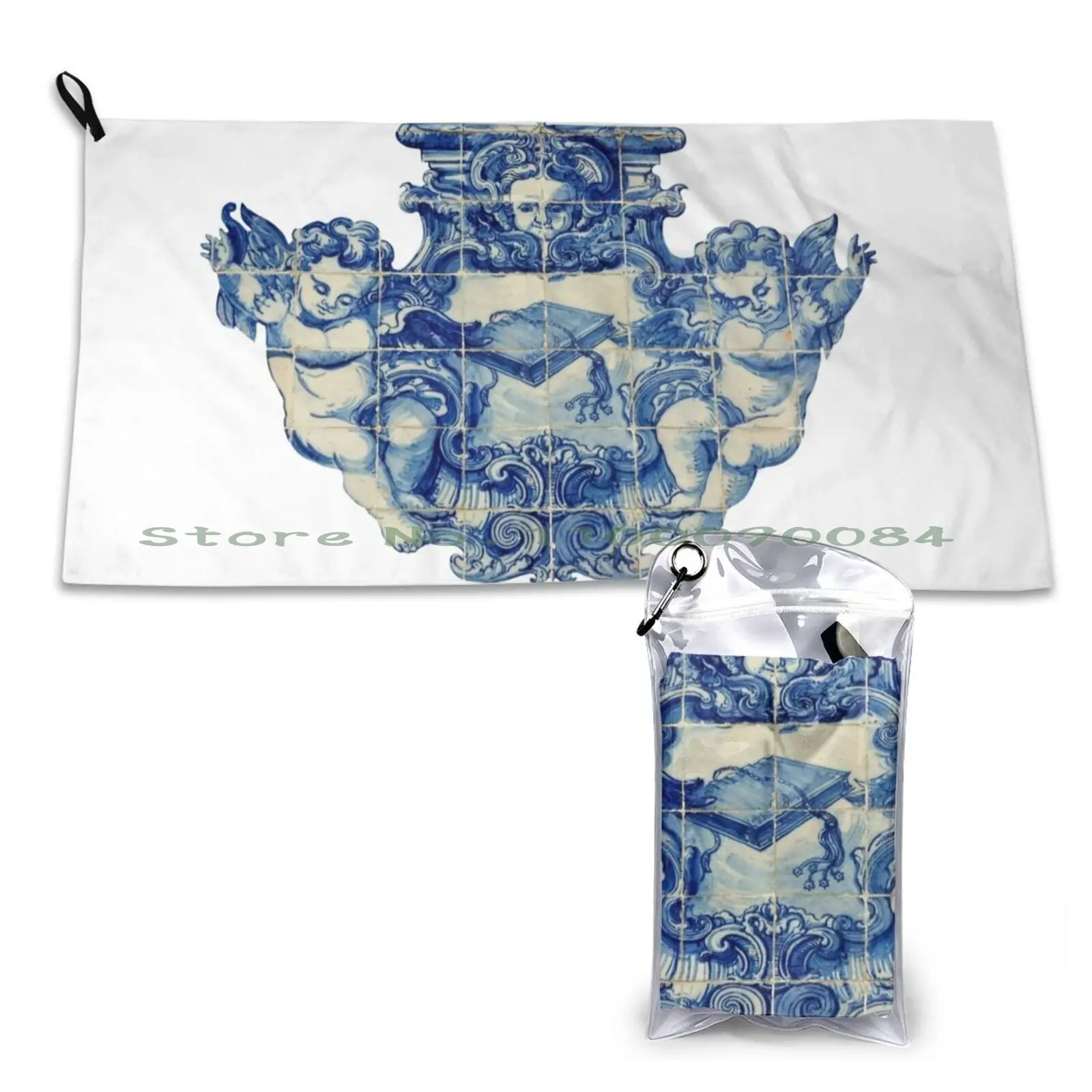 

Статуя Ангела Cherub, португальская художественная плитка, быстросохнущее полотенце для спортзала, спортивной ванны, портативное мягкое Впит...