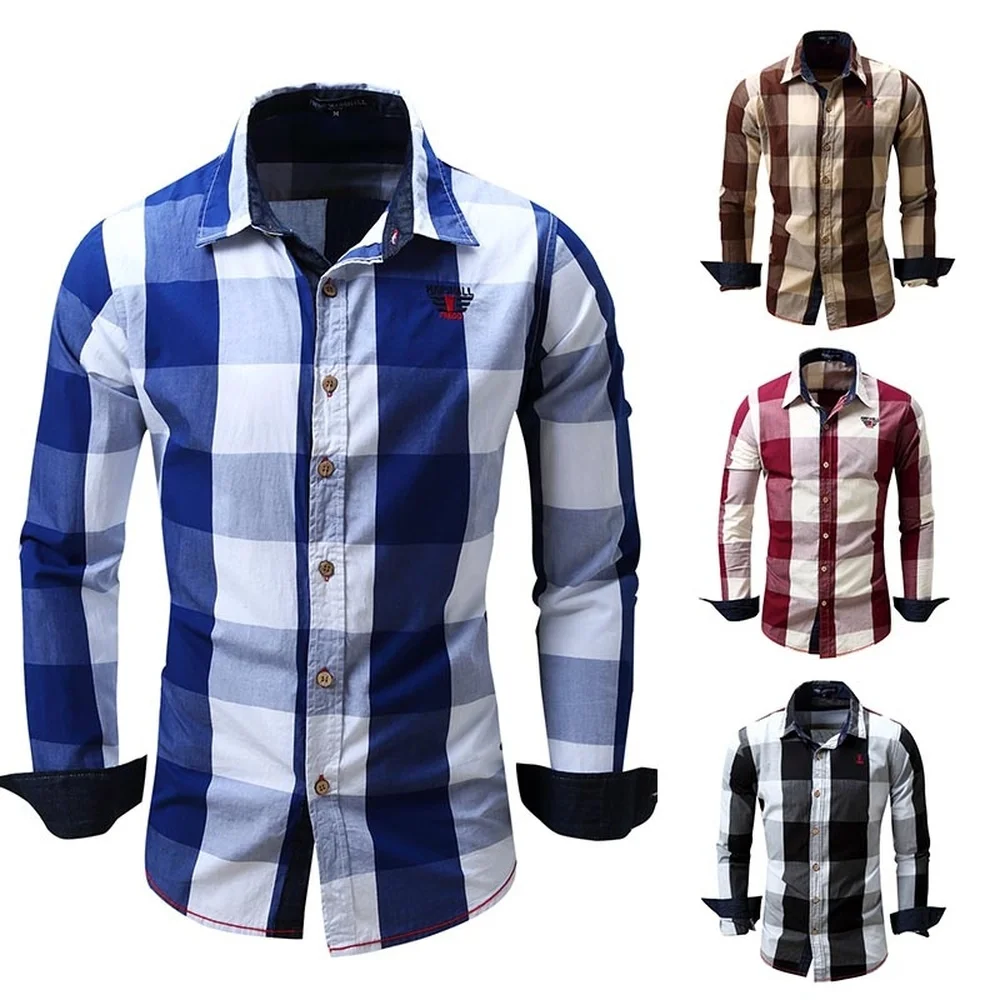 

ZOGAA New Grid Men's Shirts 2020 Mens Long Sleeve Shirt Slim Clothes Casual Cotton Shirts Plus Size Men Tops Tees Men Shirt